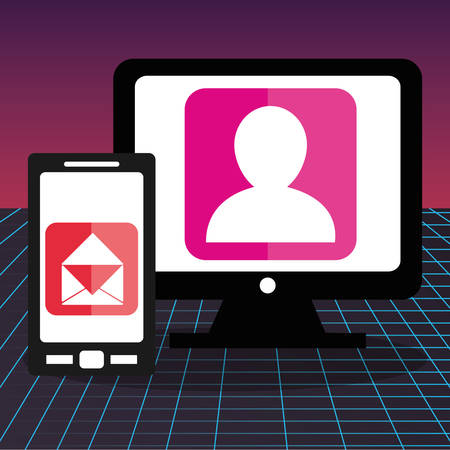 computer display with multimedia apps vector illustration designのイラスト素材