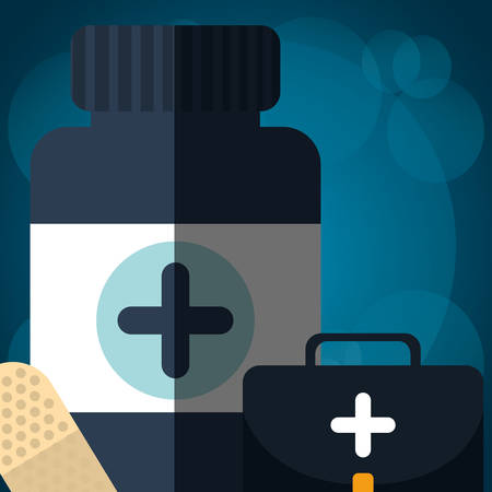medical kit with bottle drugs vector illustration designのイラスト素材