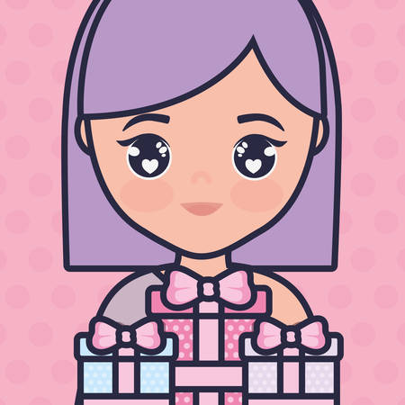 cute and little girl with gifts vector illustration designのイラスト素材