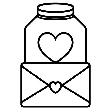 cute mason jar with love hearts and envelope vector illustration designのイラスト素材