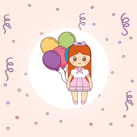 cute and little girl with balloons helium vector illustration designのイラスト素材
