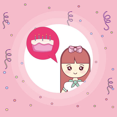 cute and little girl thinking in sweet cake vector illustration designのイラスト素材