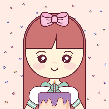 cute and little girl with sweet cupcake vector illustration designのイラスト素材