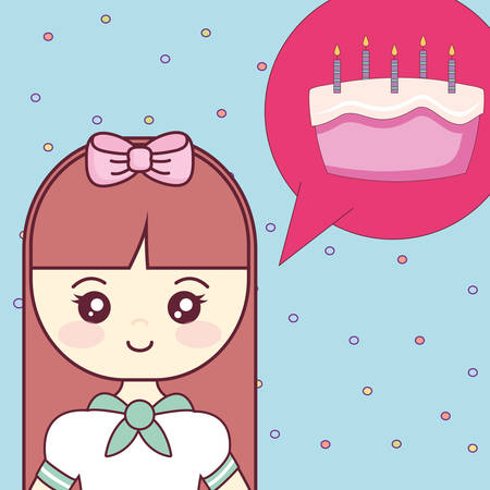 cute and little girl thinking in sweet cake vector illustration designのイラスト素材