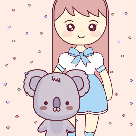 cute and little koala with girl vector illustration designのイラスト素材