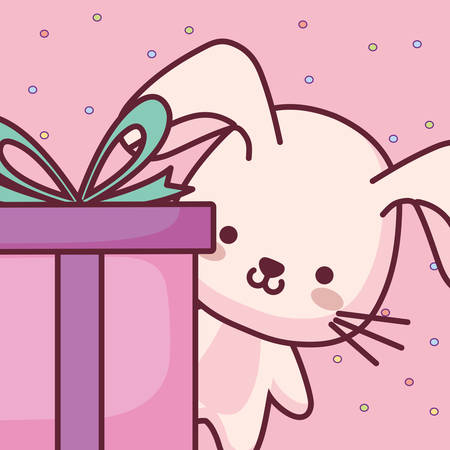 cute and little rabbit with gift vector illustration designのイラスト素材