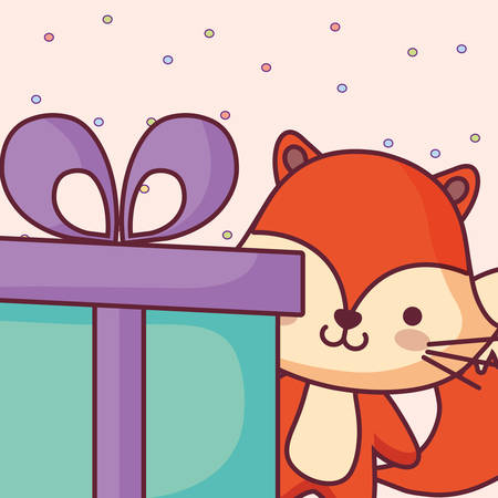 cute and little fox with gift vector illustration designのイラスト素材