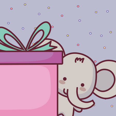 cute and little elephant with gift vector illustration designのイラスト素材