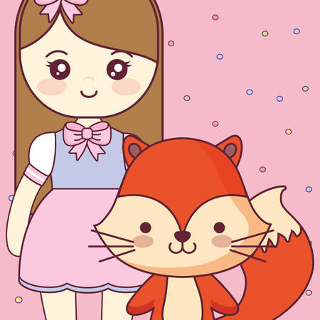 cute and little fox with girl vector illustration designのイラスト素材