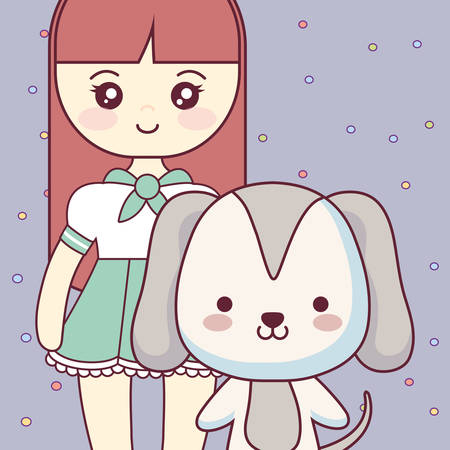cute and little dog with girl vector illustration designのイラスト素材