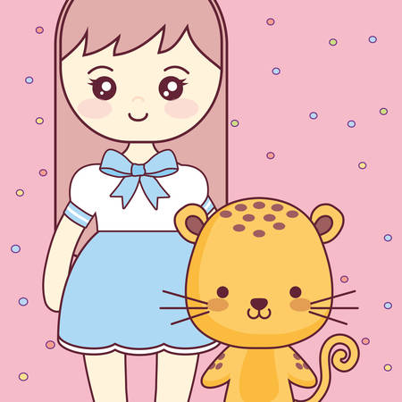 cute and little tiger with girl vector illustration designのイラスト素材