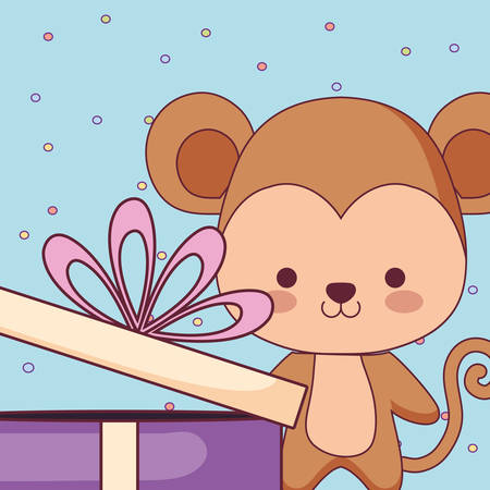 cute and little monkey with gift vector illustration designのイラスト素材
