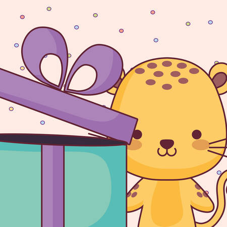 cute and little tiger with gift vector illustration designのイラスト素材