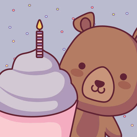 cute and little bear with sweet cupcake vector illustration designのイラスト素材