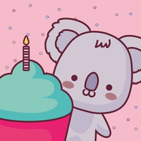 cute and little koala with sweet cake vector illustration designのイラスト素材