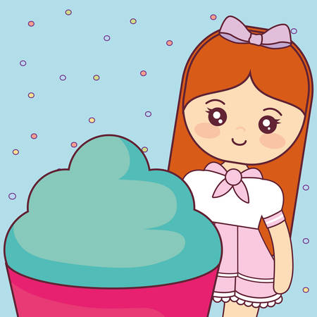 cute and little girl with sweet cupcake vector illustration designのイラスト素材