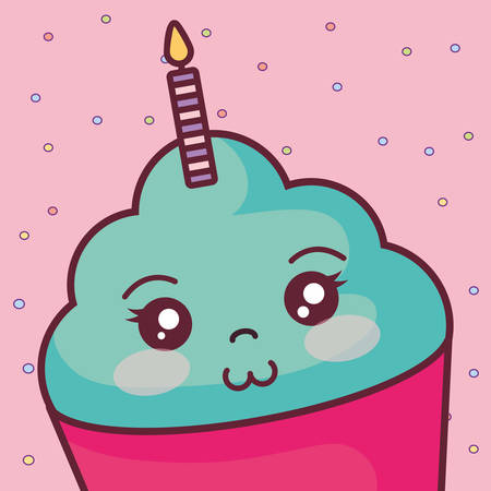 sweet cupcake with candle kawaii character vector illustration designのイラスト素材