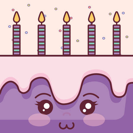 sweet birthday cake with candles kawaii vector illustration designのイラスト素材
