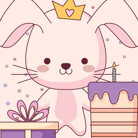 cute and little rabbit with gift vector illustration designのイラスト素材