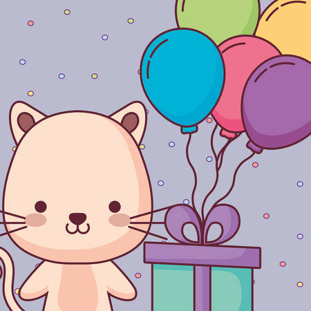 cute and little cat with gift vector illustration designのイラスト素材