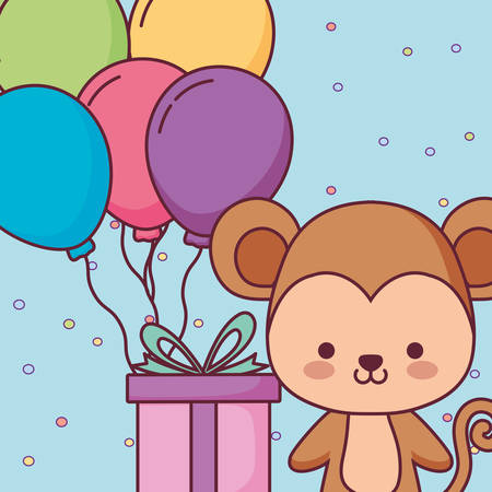 cute and little monkey with gift vector illustration designのイラスト素材