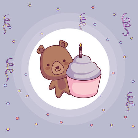 cute and little bear with sweet cupcake vector illustration designのイラスト素材