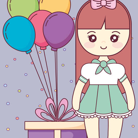 cute and little girl with balloons helium vector illustration designのイラスト素材