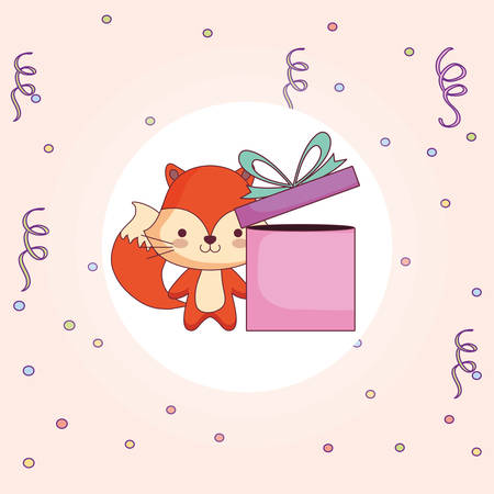 cute and little fox with gift vector illustration designのイラスト素材
