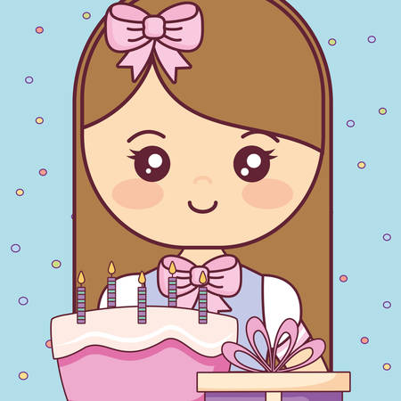 cute and little girl with sweet cupcake vector illustration designのイラスト素材