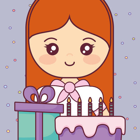 cute and little girl with sweet cupcake vector illustration designのイラスト素材