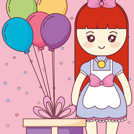 cute and little girl with balloons helium vector illustration designのイラスト素材
