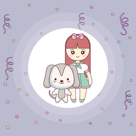 cute and little dog with girl vector illustration designのイラスト素材