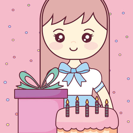 cute and little girl with gift vector illustration designのイラスト素材