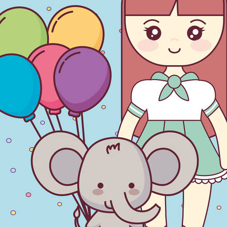 cute and little elephant with girl vector illustration designのイラスト素材