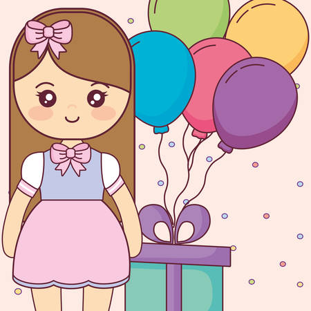 cute and little girl with balloons helium vector illustration designのイラスト素材