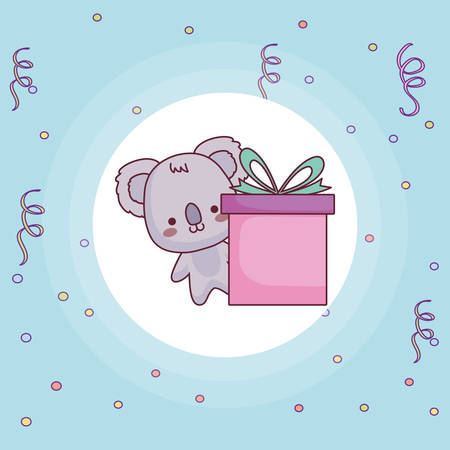 cute and little koala with gift vector illustration designのイラスト素材