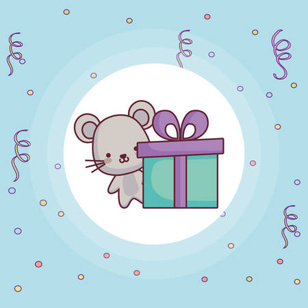 cute and little mouse with gift vector illustration designのイラスト素材