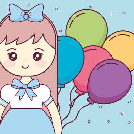 cute and little girl with balloons helium vector illustration designのイラスト素材