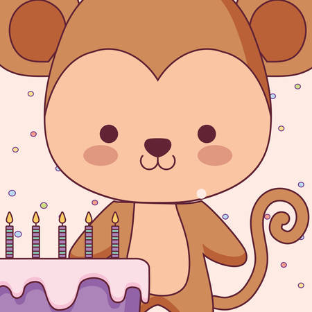 cute and little monkey with sweet cake vector illustration designのイラスト素材