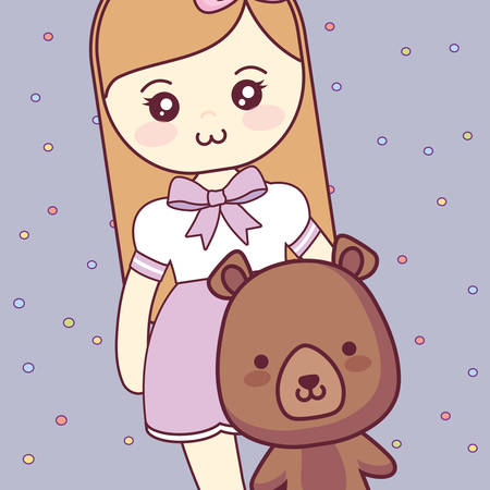 cute and little bear with girl vector illustration designのイラスト素材