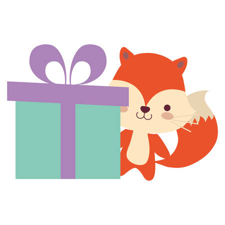cute and little fox with gift vector illustration designのイラスト素材