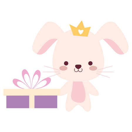 cute and little rabbit with gift vector illustration designのイラスト素材