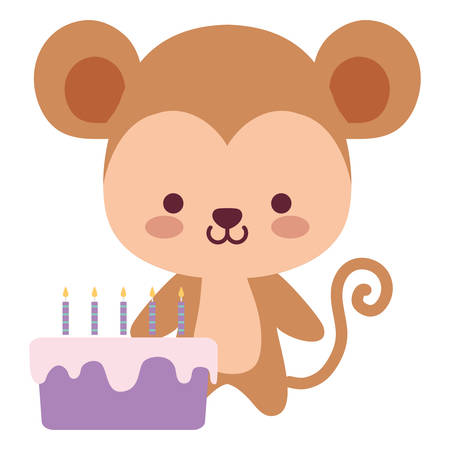 cute and little monkey with sweet cake vector illustration designのイラスト素材