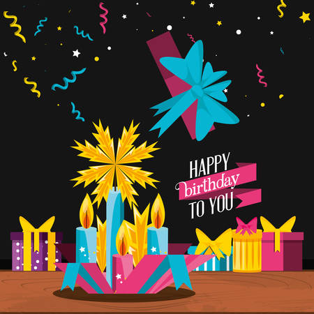 birthday gift with candles and icons vector illustration designのイラスト素材