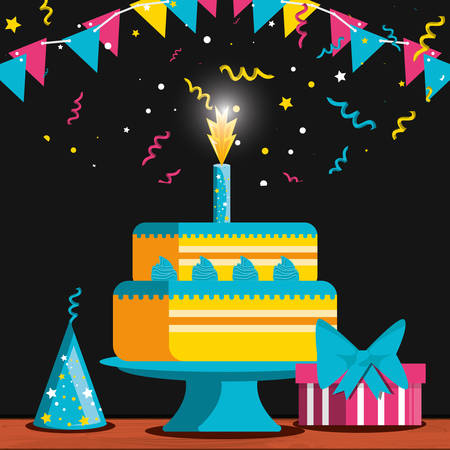 birthday cake with candle and decoration party vector illustration designのイラスト素材