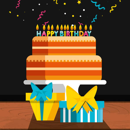 birthday cake with candles and gifts vector illustration designのイラスト素材