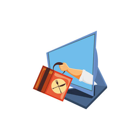 computer desktop with delivery food app vector illustration designのイラスト素材