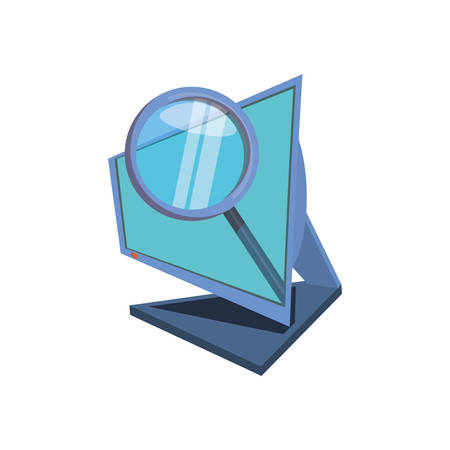 desktop computer with magnifying glass vector illustration designのイラスト素材
