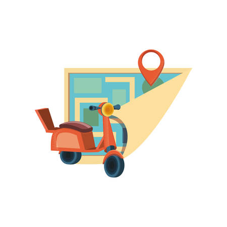 delivery motorcycle scooter with map vector illustration designのイラスト素材