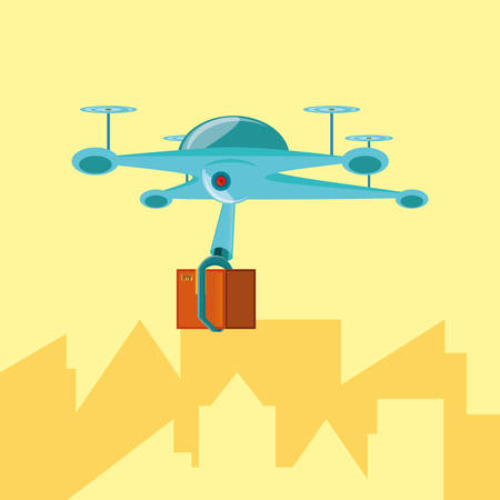 drone technology with box carton in cityscape vector illustration designのイラスト素材